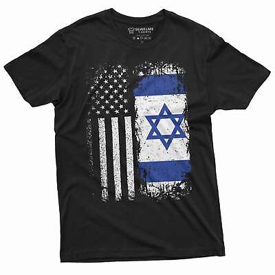 #ad Men#x27;s Israel USA T shirt support Israel IDF Flag coat of arms Israeli army tee $17.85