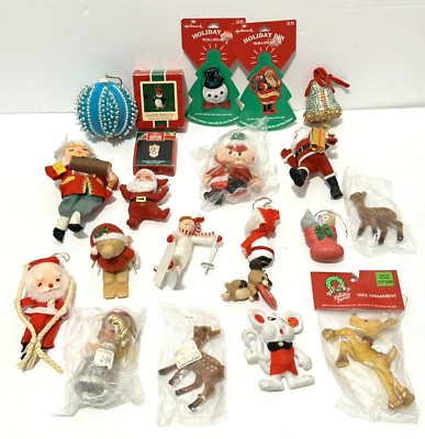 #ad Vintage 1970#x27;s Christmas Ornaments Lot Felt Holiday Santa Handmade 21 Pieces $39.95