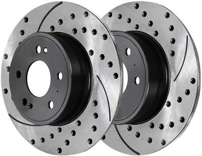 #ad Autoshack PR41605LR Rear Drilled Slotted Brake Rotors Black Pair of 2 Driver and $78.99