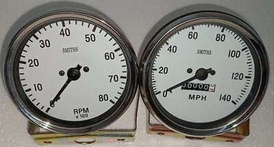 #ad Smiths 100 mm Speedometer 140 MPH clock wise Tachometer White Chrome $35.10
