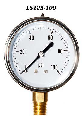 #ad 0 100 PSI Liquid Filled Pressure Gauge 2.5” Stainless Steel Face 1 4quot; LM NPT $11.24