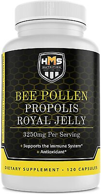 #ad HMS Nutrition Bee Pollen with Propolis amp; Royal Jelly 120 Vegetarian Capsules $20.99
