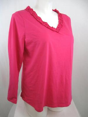 #ad Lane Bryant Size 14 16 Bright Pink LS Relaxed Fit V Neck top w Ruffles $11.99