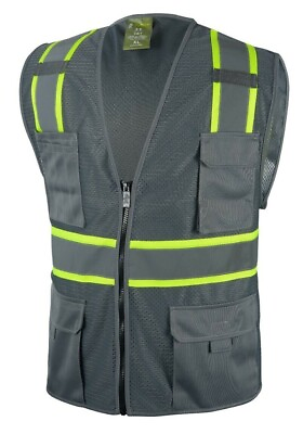 #ad Grey Two Tones Safety Vest With Multi Pocket Tool $9.99