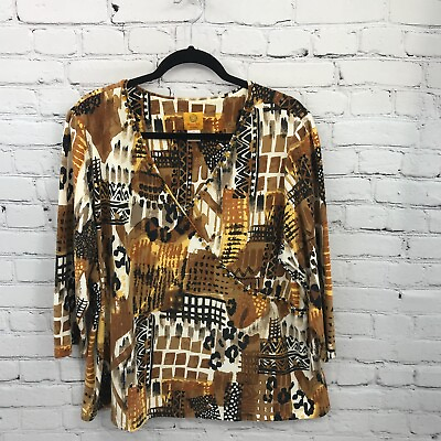 #ad Ruby Rd Top Womens 2X Brown Beaded V Neck 3 4 Sleeve Blouse Stretch Casual $22.99