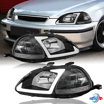 #ad Pair Headlights For 1996 1998 Honda Civic Head lamps with LED DRL Tubes $120.95