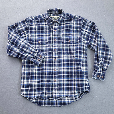 #ad Field amp; Stream Heavy Flannel Shirt Small Button Up Blue Plaid Dual Pockets Mens $17.49