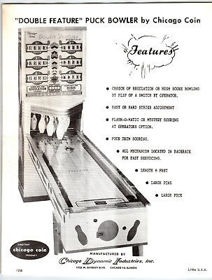 #ad Double Feature Shuffle Alley Arcade Game FLYER Original 1958 Chicago Coin Promo $12.00