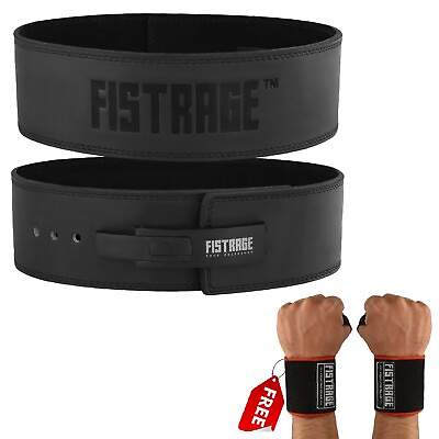 #ad FISTRAGE Powerlifting Weight Lifting Lever Buckle Leather belt For Heavy Lifting $38.99
