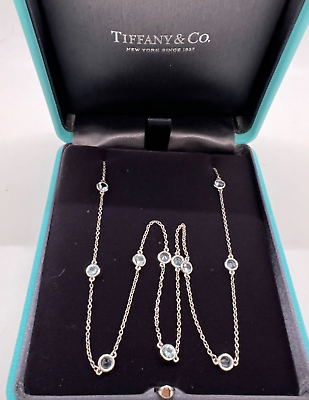 #ad Tiffany amp; Co. platinum Aquamarine Peretti Color by Yard Necklace 16 in. PT 950 $4100.00