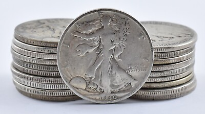#ad Bulk Lot Walking Liberty Half Dollar $10 Face Value 90% Silver Roll 20 Coin $223.10