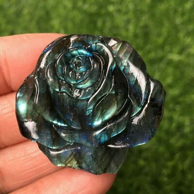 #ad Natural Labradorite Quartz Rose Flower Crystal Hand Carved Stone Mineral Healing $8.73