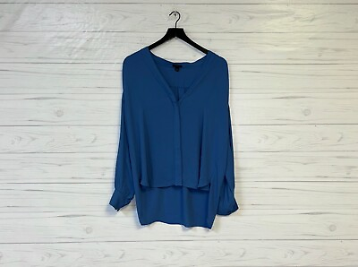 #ad Ann Taylor blouse womens size extra large petite long sleeve solid blue top $8.95
