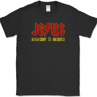 #ad Jesus Highway To Heaven T Shirt Funny Christian God Praise Rock Religious Tee $13.98