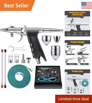 Airbrush Kit Double Action Trigger 3 Needle Sizes Perfect Atomization Box $50.99