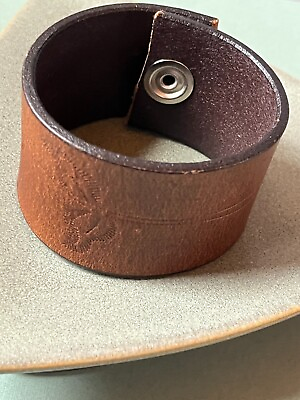 #ad Wide Floral Stamped Thick Brown Leather Snap Closure Bracelet – 7 inches long $16.59