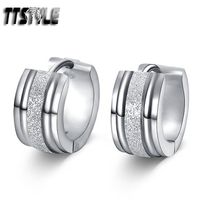 #ad TTstyle Silver 7mm Stainless Steel Thick Hoop Earring A Pair AU $16.99