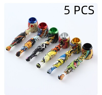 #ad 5pcs Metal Tobacco Filter Smoking Pipe Pocket Cigarette Pipes Colorful Painting $19.61