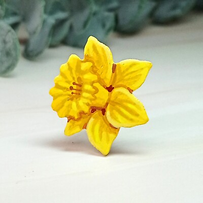 #ad Daffodil Brooch Daffodil Pin Badge Handmade Yellow Flower Welsh Jewellery Gift GBP 8.50