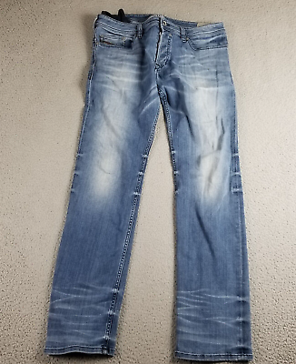 #ad Diesel Safado Jeans Mens 34x32 Blue Whiskers Slim Straight Button Fly Wash U0826 $44.88
