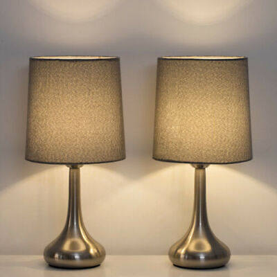 #ad Modern Set of 2 Bedside Table Lamps Desk Lamp Gray Nightstand Light Bedroom $25.99