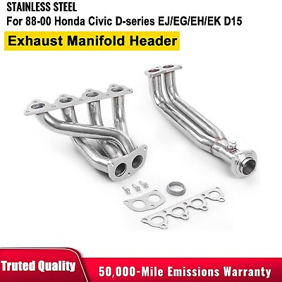 #ad Stainless ExhaustManifoldHeader For 88 00 Honda Civic D series EJ EG EH EK D16 $132.70