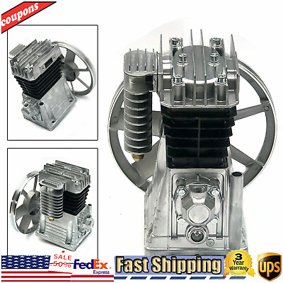 #ad 2HP Twin Cylinder Replacement Air Compressor Head Pump Piston Type with Silencer $127.68