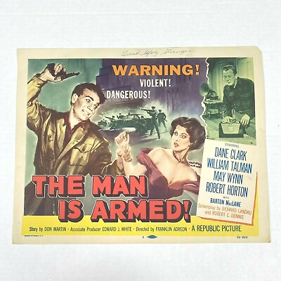 #ad The Man Is Armed 1956 Original Release Lobby Card Poster Dane Clark May Wynn VTG $9.49