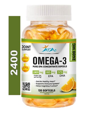 #ad Omega 3 Fish Oil Capsules 3x Strength 2400mg EPA amp; DHA Highest Potency $17.35