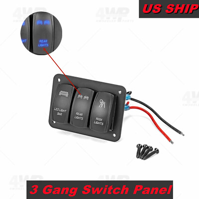 #ad 3 Gang 12V Switch Panel on off Blue LED Light For Marine RV Boat Car ATV UTV $14.00