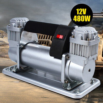 #ad 480W 12V Heavy Duty Metal Dual Cylinder Pump Air Compressor Auto Tire Inflator $102.74