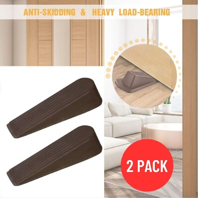 #ad #ad Door Stop Rubber Doors Stopper 2 Pack Wedges Heavy Duty Brown Reduce Scratches $3.49