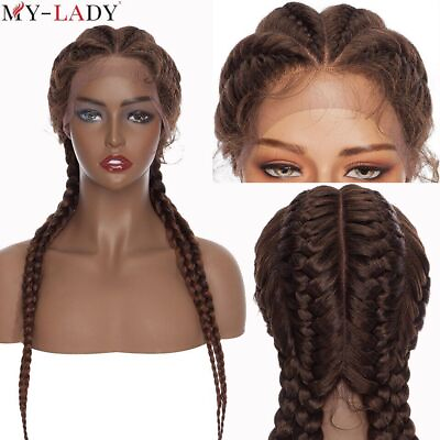 #ad Synthetic 24inch Cornrow Braids Wig With Baby Hair Double Braid Lace Front Wig $185.39