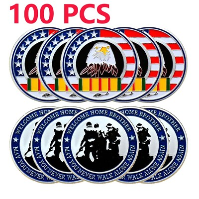 #ad 100PCS VIETNAM WAR Welcome Home Brother Challenge Coin Medal Silver USACoin $161.02