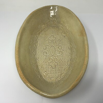 #ad rustic handmade oval serving Bowl has a lace engraved finish inside Large 26” $42.00