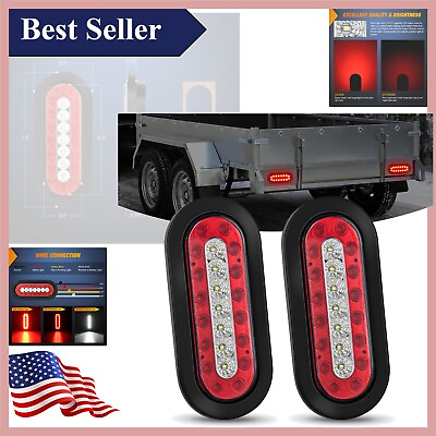 #ad 2PCS Red White 6 Inch Oval LED Trailer Tail Lights Waterproof Stop Brake Ru... $43.95