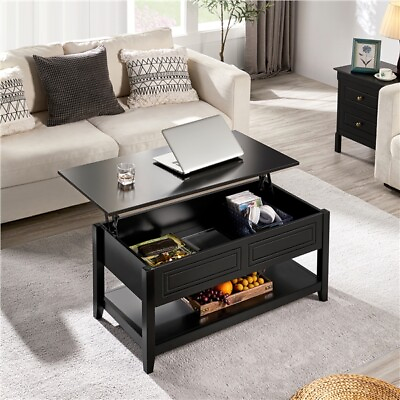 #ad Lift Top Coffee Table w Hidden Compartment and Open Storage Shelf Living Room $89.99