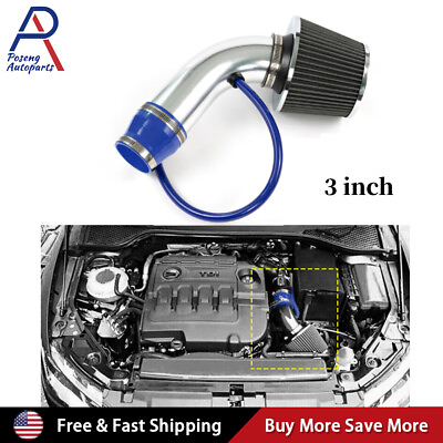 #ad 3quot; Car Cold Air Intake Filter Induction Kit Pipe Flow Hose System 76mm Alumimum $24.49
