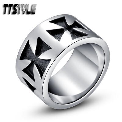 #ad High Quality TTstyle 13mm Width 316L Stainless Steel Cross Band Ring Size 8 13 AU $25.99