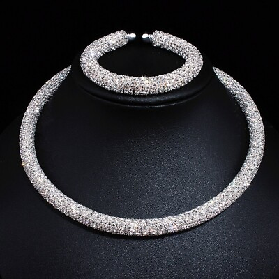 #ad Luxury Crystal Collars For Women Necklace Gold Silver Plated Rhinestone Torques $23.93