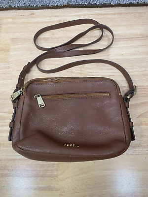 #ad FOSSIL Pebbled Brown Cow Hide Leather Crossbody Bag Handbag Purse Adjustable $29.99