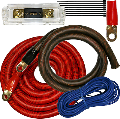 #ad 0 Gauge Amplfier Power Kit for Amp Install Wiring 1 0 Ga Cables 4500W 200 ANL $63.99