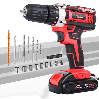 #ad 20 Volt Drill 2 Speed Electric Cordless Drill Driver with Bits Set amp; Battery $29.86