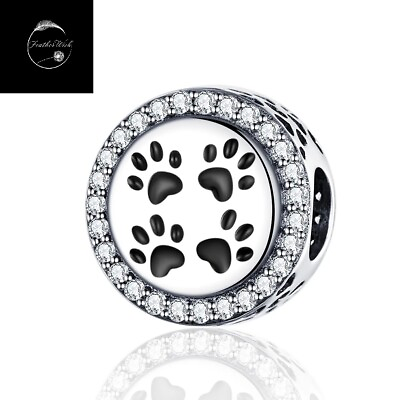 #ad Genuine Sterling Silver 925 I Love My Dog Puppy Paw Print Bead Charm With CZ GBP 17.99