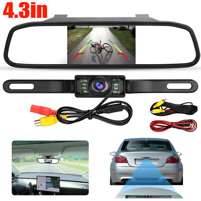 #ad 4.3quot; Backup Camera Mirror Car Rear View Reverse Night Vision Parking System Kit $29.99
