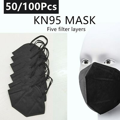#ad 50 100 Pcs Black KN95 Face Mask 5 Layers Cover Protection Respirator Masks KN95 $7.95