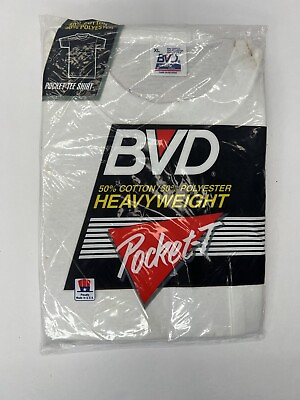 #ad 1992 Vintage NOS BVD Men#x27;s Pocket Tee Cotton Blend Pocket T Shirt White XL READ $9.95