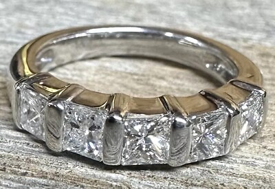 #ad Beautiful 14K White Gold Diamond Ring With Five Princess Diamonds. Clean VS $1230.00