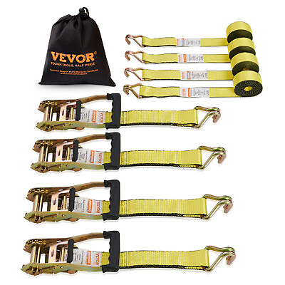 #ad VEVOR 4 Pack Ratchet Tie Down Straps 5000 lbs 2quot; x 15#x27; Heavy Duty Double J Hook $40.99