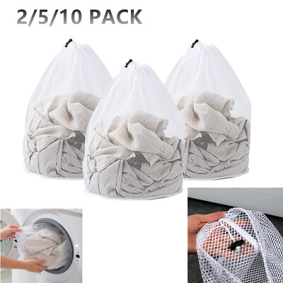 #ad Large Mesh Laundry Bag with Drawstring Jumbo Machine Washing Hamper Accessories $9.93